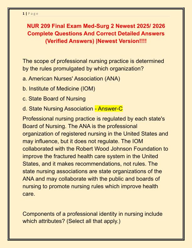 NUR 209 Final Exam Med