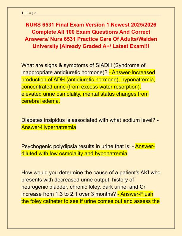 NURS 6531 Final Exam Version 1 Newest 2025