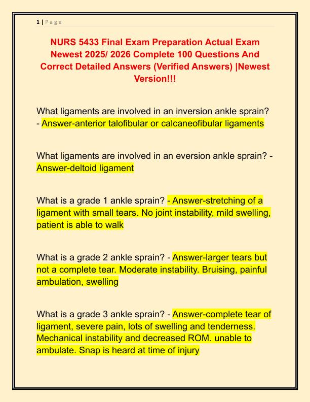 NURS 5433 Final Exam Preparation Actual Exam Newest 2025