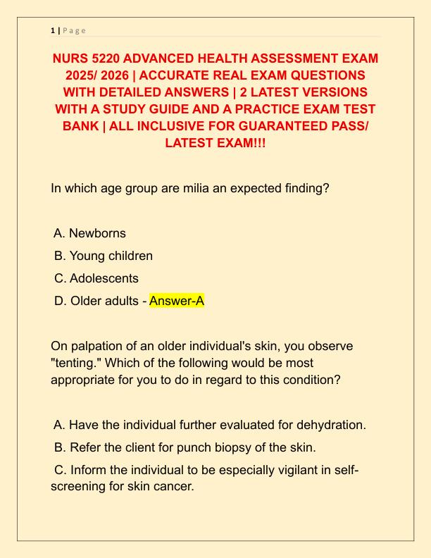 NURS 5220 ADVANCED HEALTH ASSESSMENT EXAM 2025