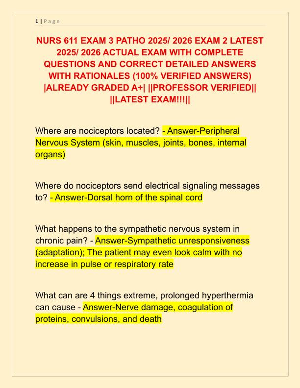 NURS 611 EXAM 3 PATHO 2025