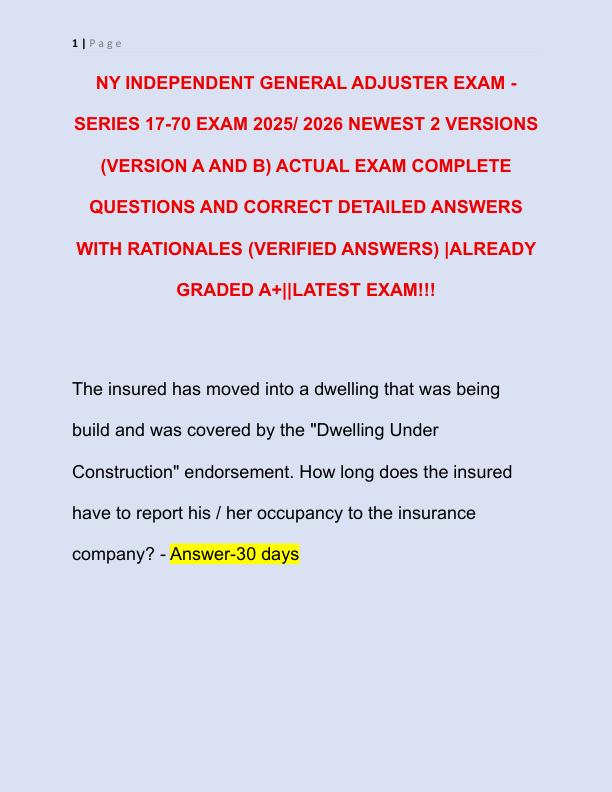 NY INDEPENDENT GENERAL ADJUSTER EXAM