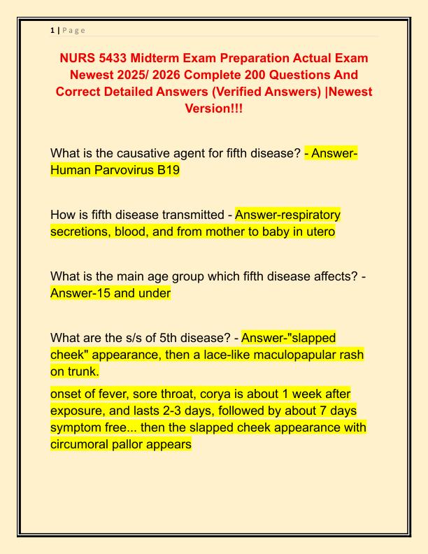 NURS 5433 Midterm Exam Preparation Actual Exam Newest 2025