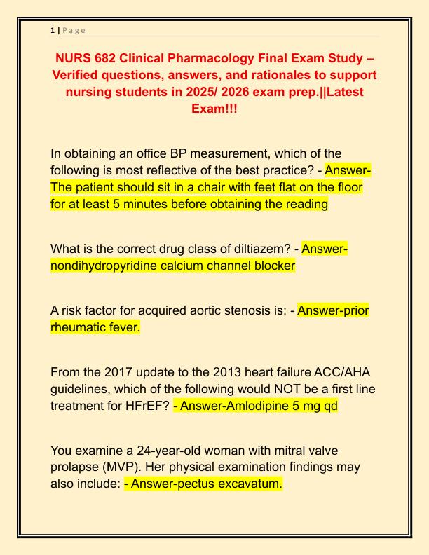 NURS 682 Clinical Pharmacology Final Exam Study