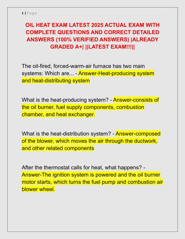 OIL HEAT EXAM LATEST 2025 ACTUAL EXAM WITH COMPLETE QUESTIONS AND CORRECT DETAILED ANSWERS