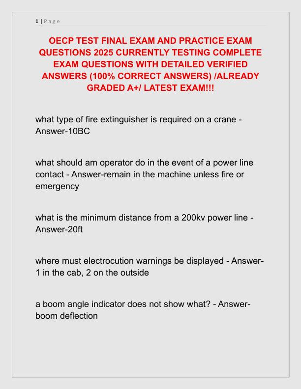 OECP TEST FINAL EXAM AND PRACTICE EXAM QUESTIONS 2025 CURRENTLY TESTING COMPLETE EXAM QUESTIONS WITH DETAILED VERIFIED ANSWERS