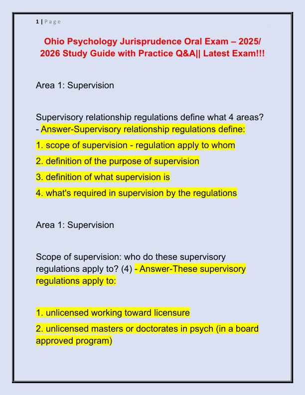 Ohio Psychology Jurisprudence Oral Exam