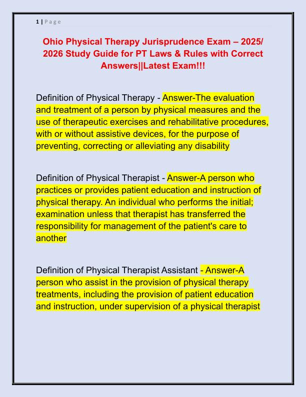Ohio Physical Therapy Jurisprudence Exa1