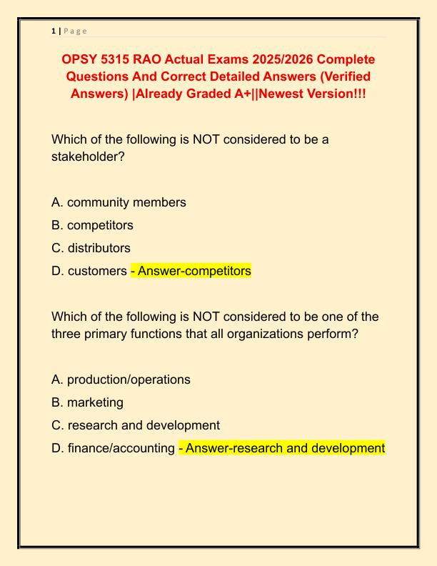 OPSY 5315 RAO Actual Exams 2025