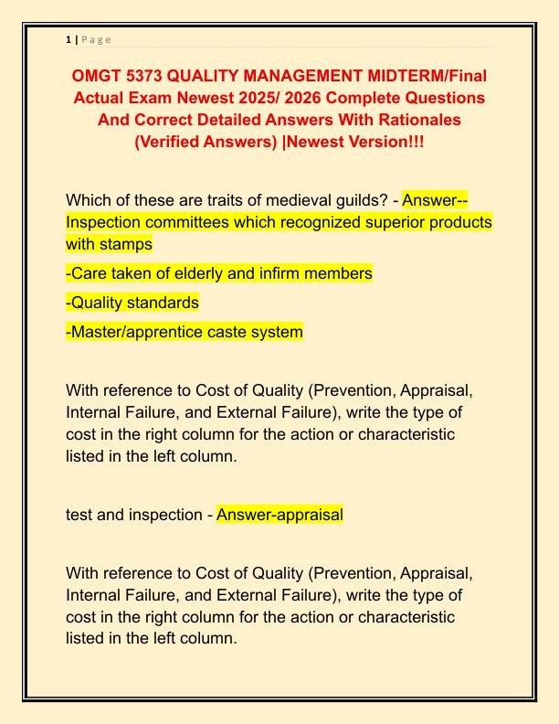 OMGT 5373 QUALITY MANAGEMENT MIDTERM