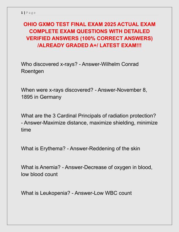 OHIO GXMO TEST FINAL EXAM 2025 ACTUAL EXAM COMPLETE EXAM QUESTIONS WITH DETAILED VERIFIED ANSWERS