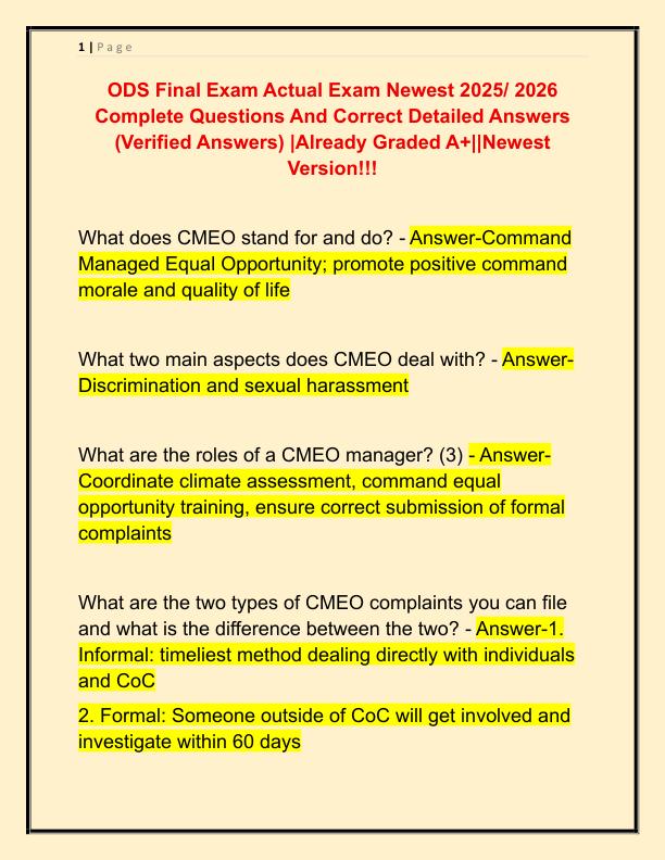 ODS Final Exam Actual Exam Newest 2025