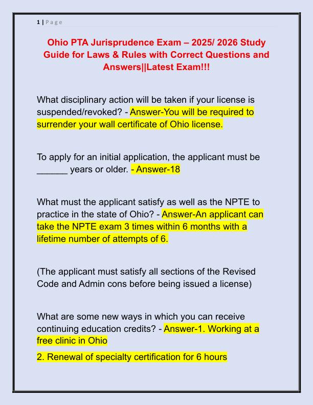 Ohio PTA Jurisprudence Exam
