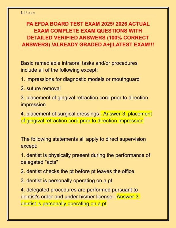 PA EFDA BOARD TEST EXAM 2025