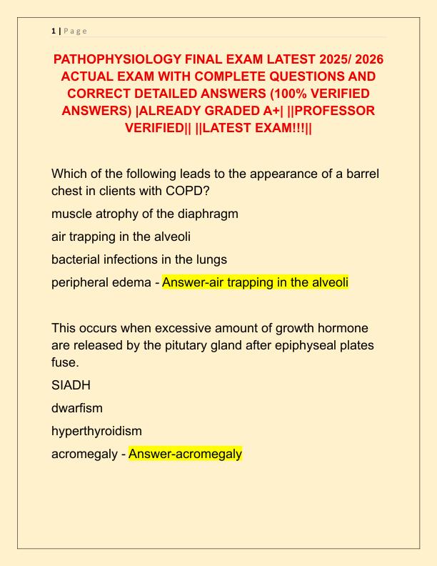 PATHOPHYSIOLOGY FINAL EXAM LATEST 2025