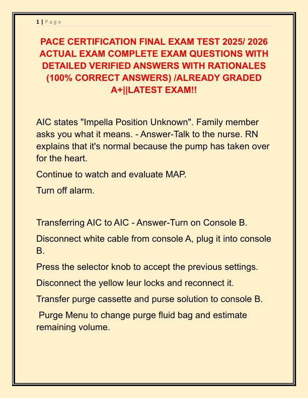 PACE CERTIFICATION FINAL EXAM TEST 2025