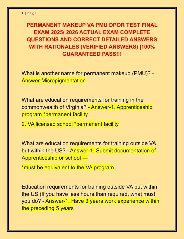 PERMANENT MAKEUP VA PMU DPOR TEST FINAL EXAM 2025