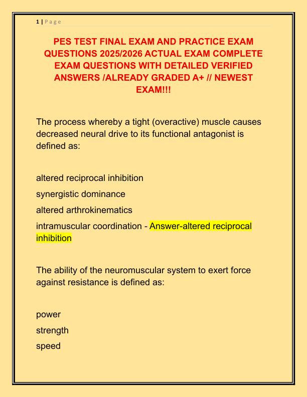 PES TEST FINAL EXAM AND PRACTICE EXAM QUESTIONS 2025