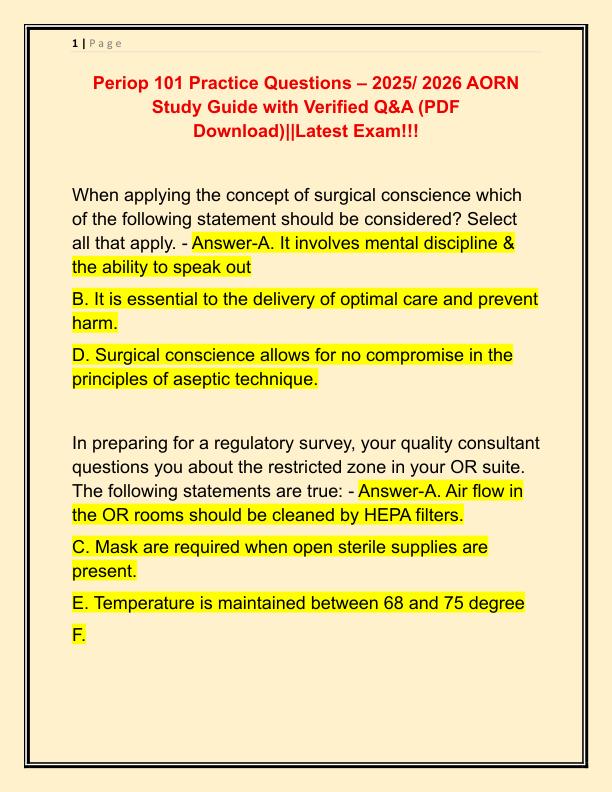 Periop 101 Practice Questions