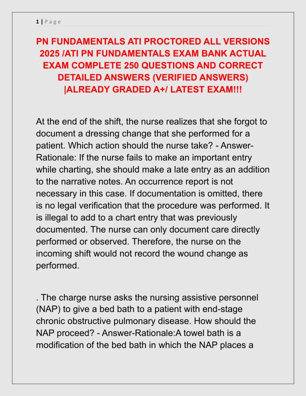 PN FUNDAMENTALS ATI PROCTORED ALL VERSIONS 2025