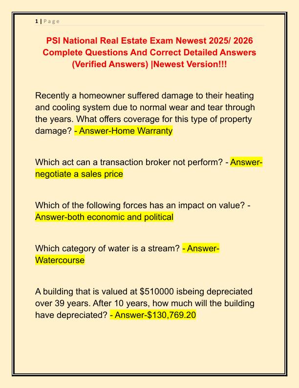 PSI National Real Estate Exam Newest 2025