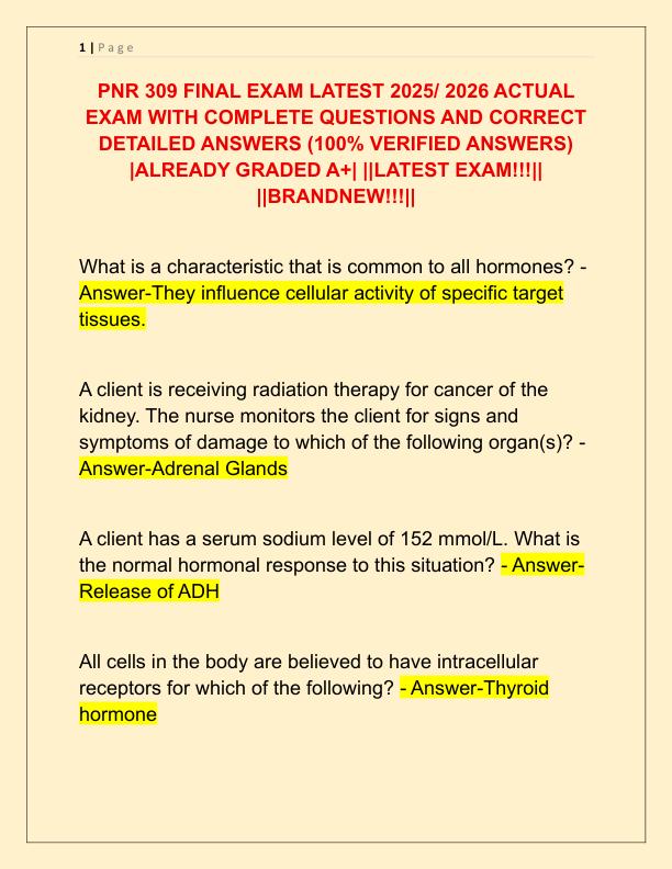 PNR 309 FINAL EXAM LATEST 2025
