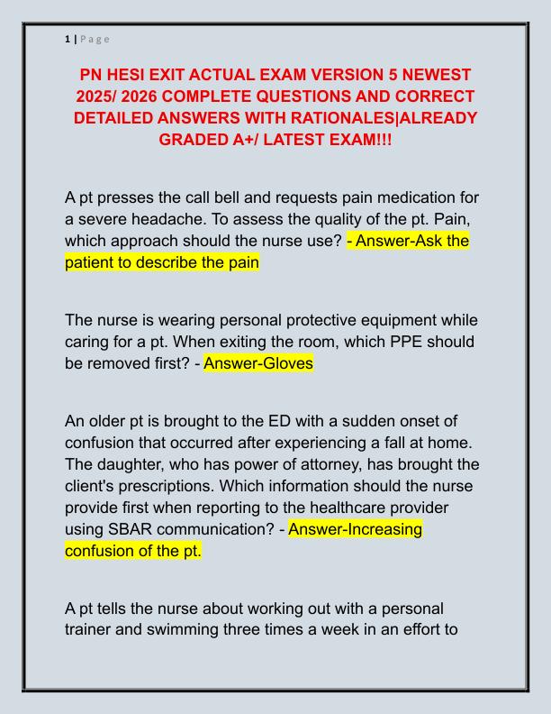 PN HESI EXIT ACTUAL EXAM VERSION 5 NEWEST 2025