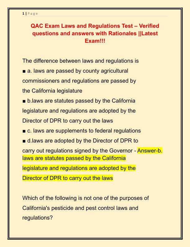 QAC Exam Laws and Regulations Test