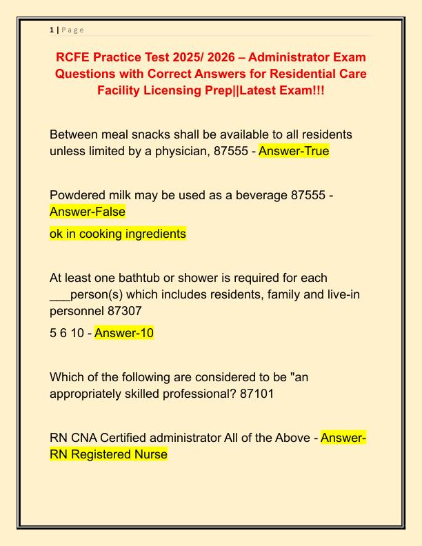 RCFE Practice Test 2025