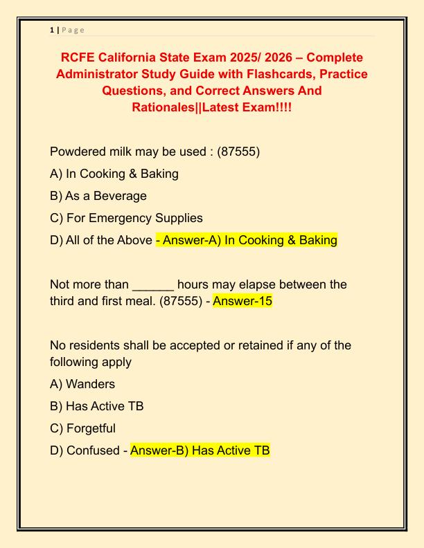 RCFE California State Exam 2025