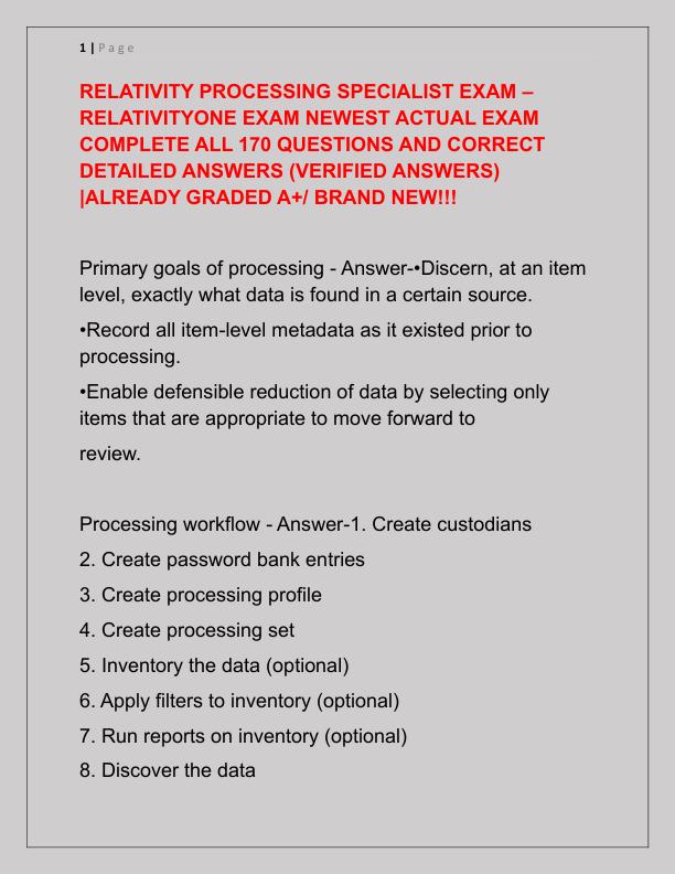 RELATIVITY PROCESSING SPECIALIST EXAM