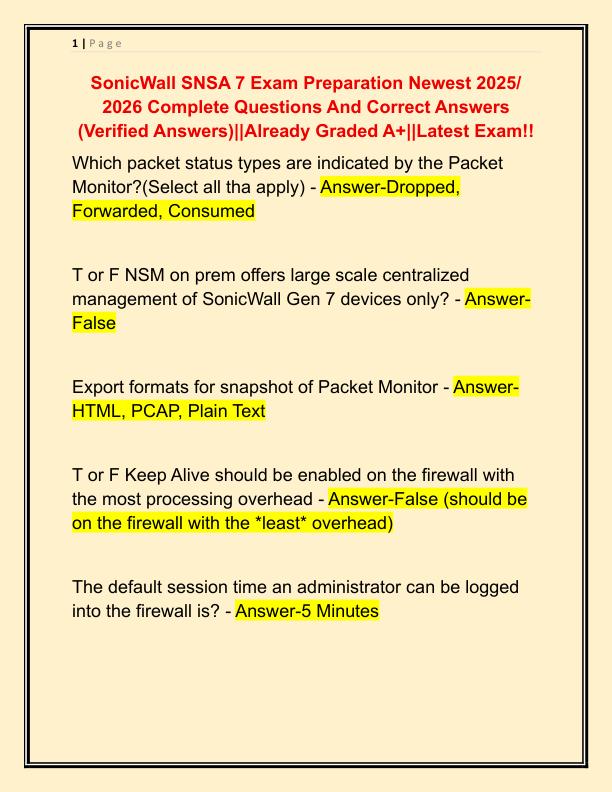 SonicWall SNSA 7 Exam Preparation Newest 2025