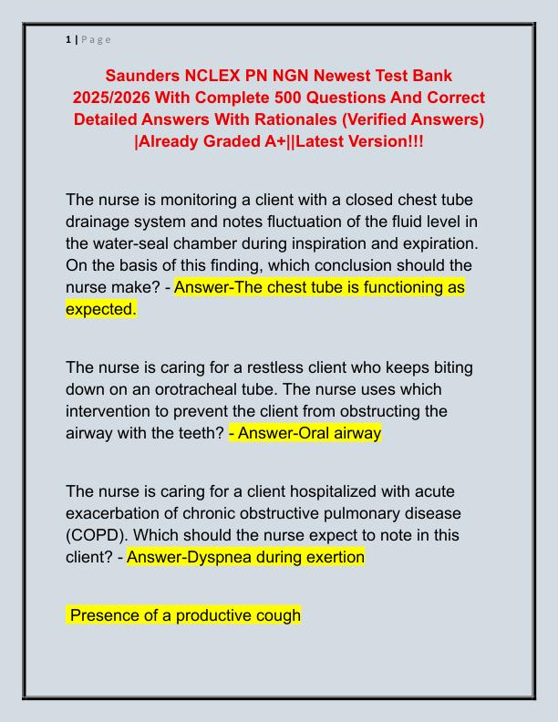 Saunders NCLEX PN NGN Newest Test Bank 2025