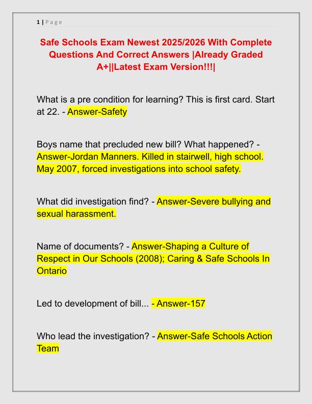 Safe Schools Exam Newest 2025