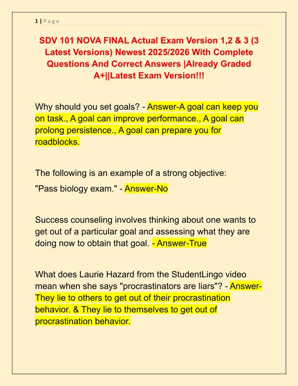 SDV 101 NOVA FINAL Actual Exam Version 1