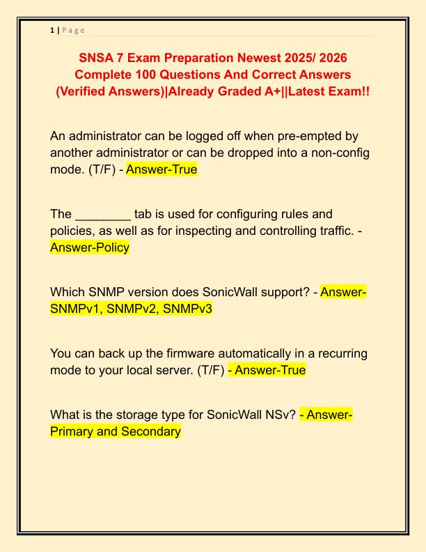 SNSA 7 Exam Preparation Newest 2025