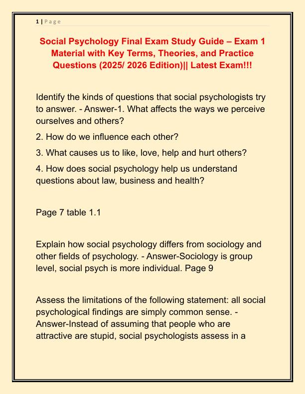 Social Psychology Final Exam Study Guide