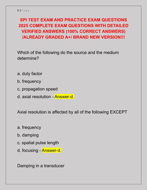 SPI TEST EXAM AND PRACTICE EXAM QUESTIONS 2025 COMPLETE EXAM QUESTIONS WITH DETAILED VERIFIED ANSWERS