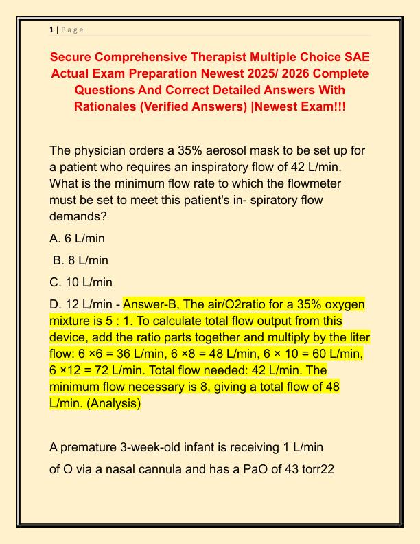 Secure Comprehensive Therapist Multiple Choice SAE Actual Exam Preparation Newest 2025