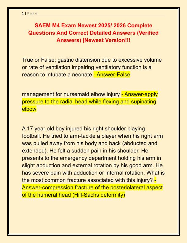 SAEM M4 Exam Newest 2025