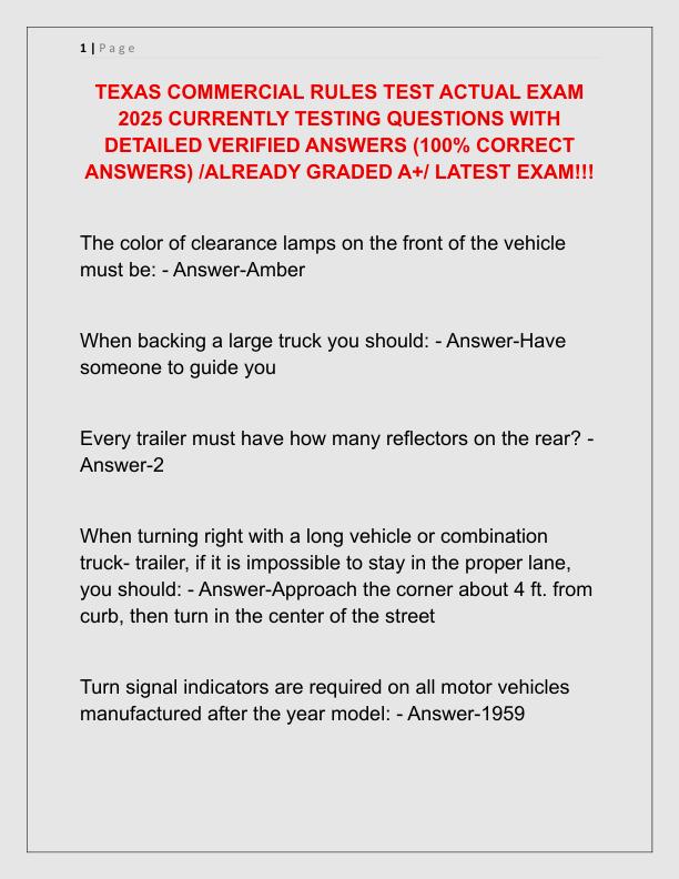 TEXAS COMMERCIAL RULES TEST ACTUAL EXAM 2025 CURRENTLY TESTING QUESTIONS WITH DETAILED VERIFIED ANSWERS