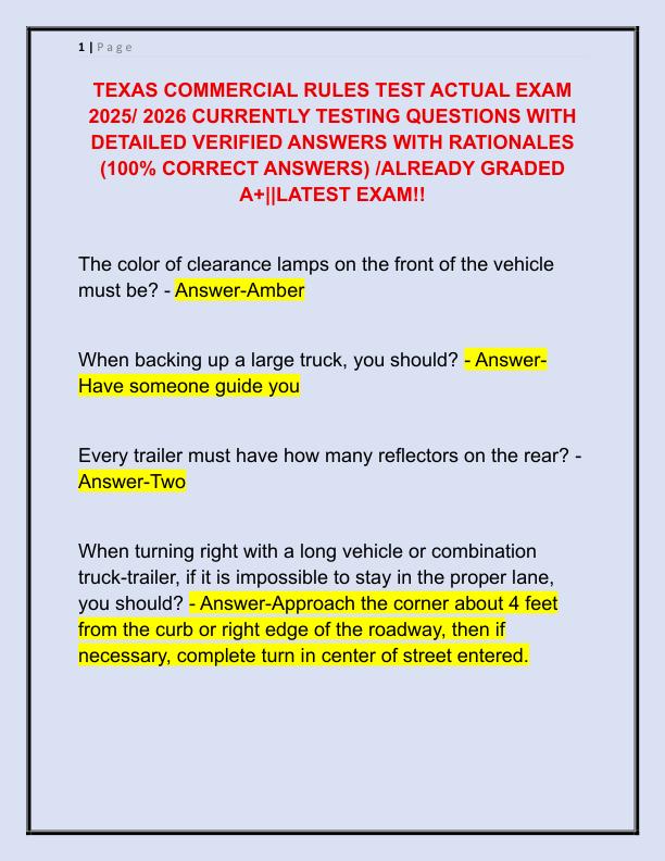 TEXAS COMMERCIAL RULES TEST ACTUAL EXAM 2025