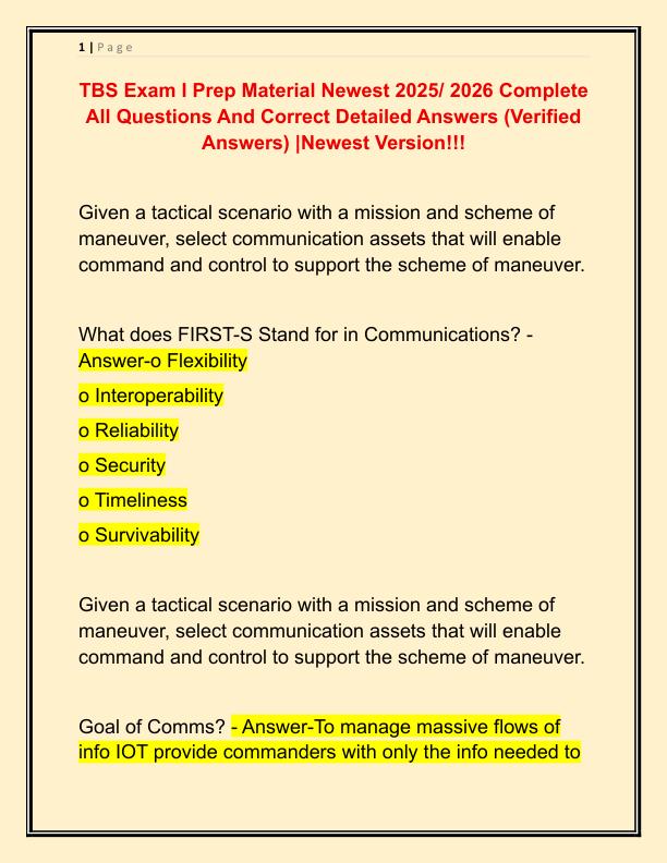 TBS Exam I Prep Material Newest 2025
