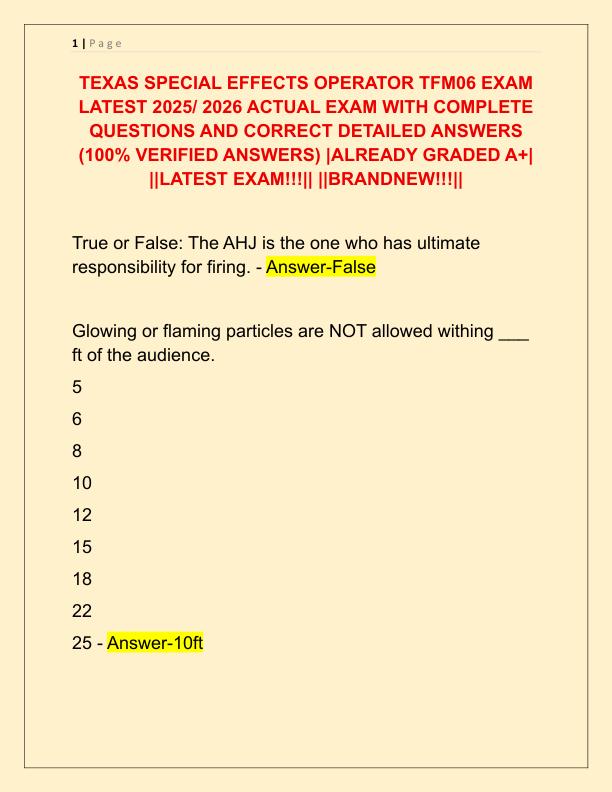 TEXAS SPECIAL EFFECTS OPERATOR TFM06 EXAM LATEST 2025