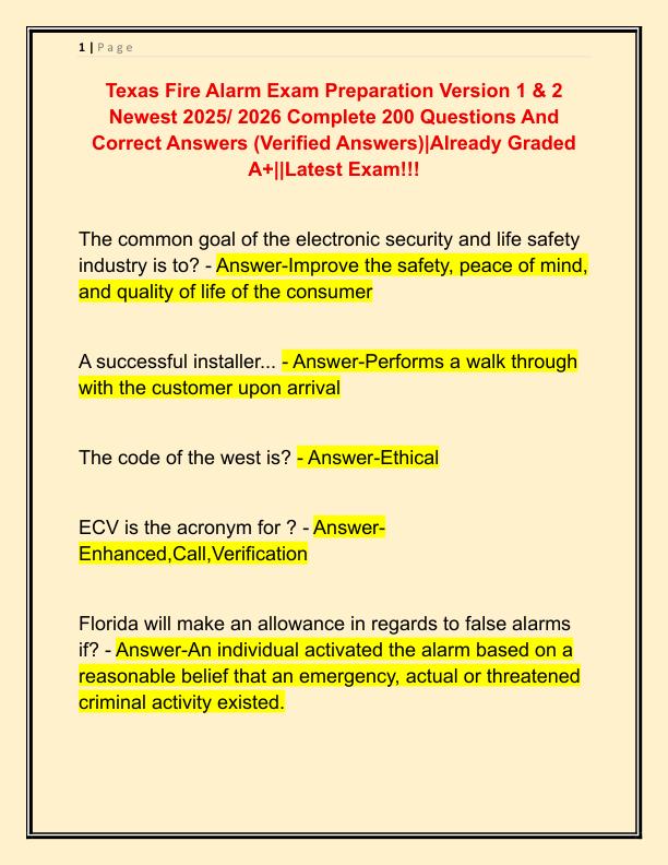 Texas Fire Alarm Exam Preparation Version 1
