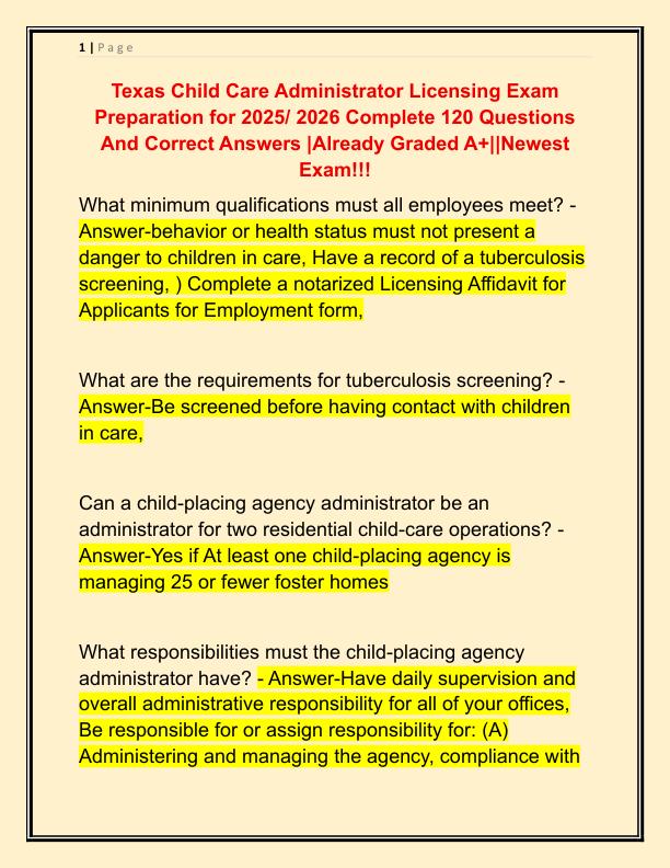 Texas Child Care Administrator Licensing Exam Preparation for 2025