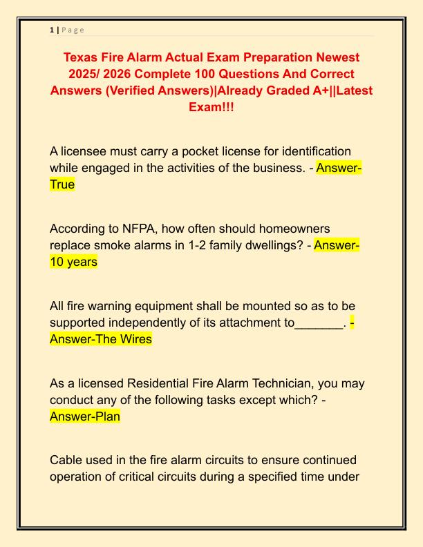 Texas Fire Alarm Actual Exam Preparation Newest 2025