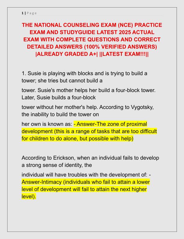 THE NATIONAL COUNSELING EXAM