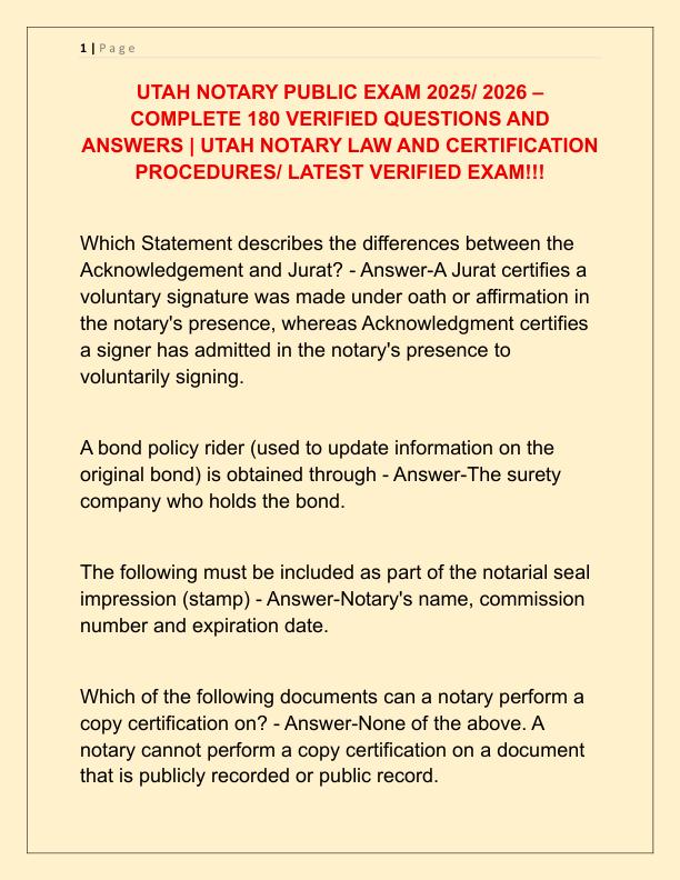 UTAH NOTARY PUBLIC EXAM 2025