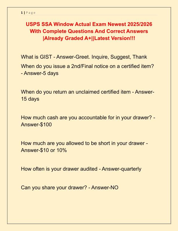 USPS SSA Window Actual Exam Newest 2025